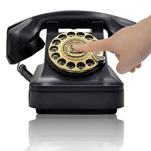 IRISVO Retro Rotary Landline Phone for Home, Vintage Rotary Dial Phone Old Fashion Telephone Corded Phone with Hands Free Function(Retro Black)