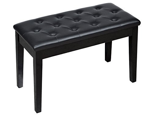 TMS Black Ebony Wood Leather Piano Bench Padded Double Duet Keyboard Seat Storage