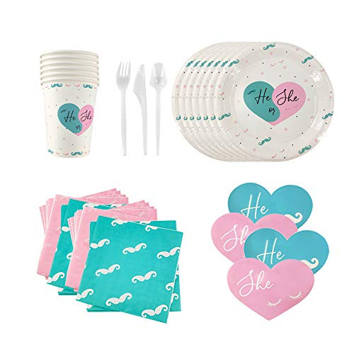 Gender Reveal Party Supplies, (Serves 24) Napkins, Plates, Cups, Utensils, and 48 Stickers for games! - Gender Reveal Decorations, "He or She" Pink and Blue, Gender Reveal Party Kit, Gender Reveal Plates, Boy or Girl Themed! Gender Reveal Party Supplies, (Serves 24) Napkins, Plates, Cups, Utensils, and 48 Stickers for games! - Gender Reveal Decorations, "He or She" Pink and Blue, Gender Reveal Party Kit, Gender Reveal Plates, Boy or Girl Themed!