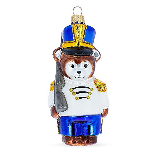 BestPysanky Teddy Bear Soldier Mouth Blown Glass Christmas Ornament 5 Inches