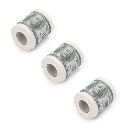 HDE 74300 Novelty $100 USD Dollar Bill Funny Money Currency Toilet Tissue Paper (3 Rolls), white