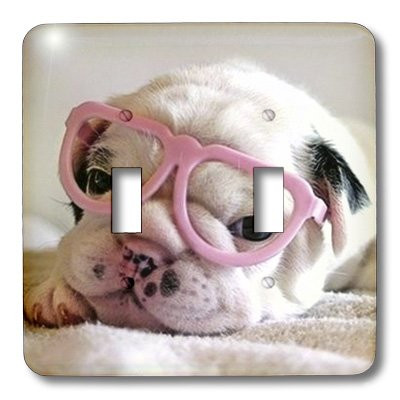 3dRose lsp_49355_2 Double Toggle Switch with Puppy with Glasses