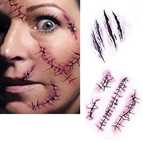 Dealglad 10pcs Horror Realistic Fake Bloody Wound Stitch Scar Scab Waterproof Temporary Tattoo Sticker Halloween Masquerade Prank Makeup Props Dealglad 10pcs Horror Realistic Fake Bloody Wound Stitch Scar Scab Waterproof Temporary Tattoo Sticker Halloween Masquerade Prank Makeup Props