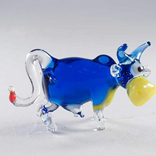 Glass Small Bull Figurine Hand-Blown Art Collectible Figures