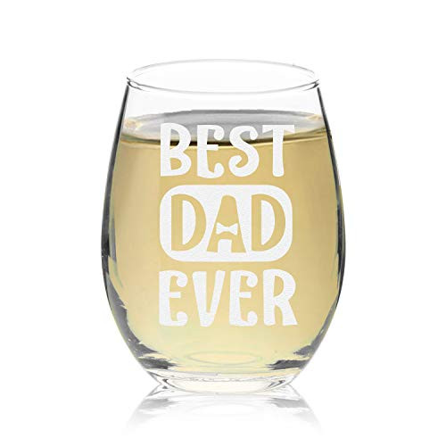Veracco Best Dad Ever Bowtie Stemless Wine Glass Funny Birthday Gift Father's Day Gift For Dad Grandpa Stepdad (Stemless Glass)