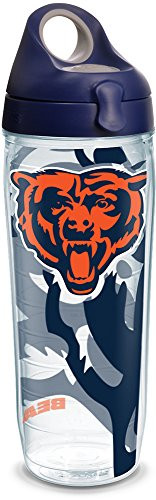Tervis 1290778 NFL Chicago Bears Insulated Tumbler with Wrap and Navy with Gray Lid 24oz Water Bottle Clear