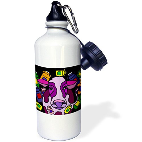 3dRose Funny Purple Cow and Milk Jugs Abstract Art-Sports Water Bottle, 21oz (wb_201768_1), Multicolored