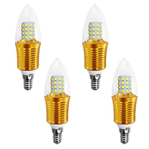 Lxcom E14 LED Candelabra Bulb (4 Pack) 9W Daylight White 6000K LED Candle Bulbs 80 Watt Light Bulbs Equivalent 800LM for Chandelier Ceiling Fan Light Fixture, AC85-265V(Gold)