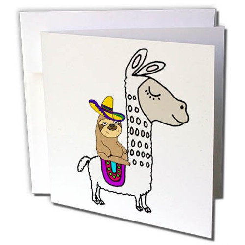 3dRose Greeting Card Funny Cute Sloth with Sombrero Riding White Llama Cartoon, 6 x 6" (gc_273492_5) 3dRose Greeting Card Funny Cute Sloth with Sombrero Riding White Llama Cartoon, 6 x 6" (gc_273492_5)