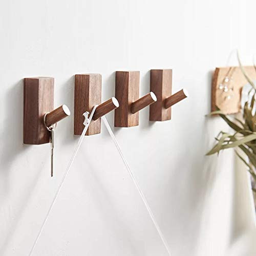 HomeDo Wall Hooks Hat Rack, Wooden Coat Hooks Wall Mounted, Decorative Hooks Single Organizer Hat Hanger Towel Rack, Heavy Duty Hooks (Rectangle-Black Walnut-4Pack)
