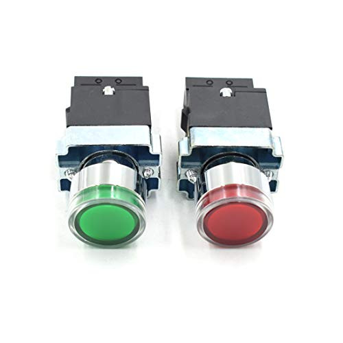 TOUHIA 22mm 1 NO 1 NC Green Red LED Light Momentary Push Button Switch 440V 10A Pushbutton Switches with LED Light Voltage 110V XB2-10DN/RG(2PCS)