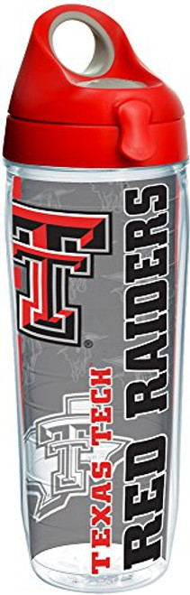 Tervis 1221304 Texas Tech Red Raiders College Pride Tumbler with Wrap and Red with Gray Lid 24oz Water Bottle, Clear