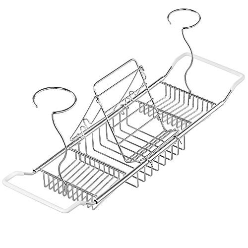 iPEGTOP 304 Stainless Steel Bathtub Caddy Tray Rack Expandable Bath Organizer, Tub Shelf for Reading with Book and Wine Holders, iPEGTOP 304 Stainless Steel Bathtub Caddy Tray Rack Expandable Bath Organizer, Tub Shelf for Reading with Book and Wine Holders,