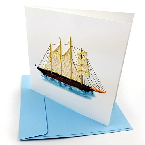 Schooner Sailboat Quilling Greeting Card, 6x6" with Envelope. Any Occasion. Blank Inside. Hand-made. Suitable for Framing.