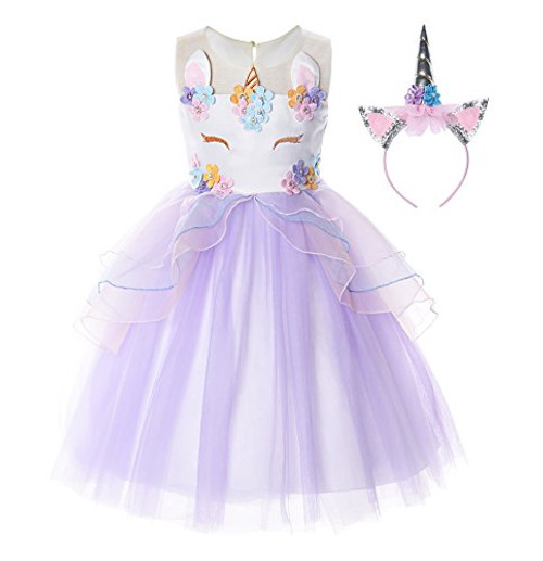 JerrisApparel Flower Girls Unicorn Costume Pageant Princess Party Dress (5 Years, Purple)