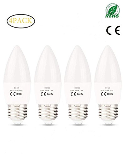 INT LED Light Bulbs Medium Screw Base E26 Light Bulb 60 Watt Equivalent(6W) Neutral White 4000K Chandelier Lighting Bulb, Non-Dimmable Great for Home Decor, Pack of 4