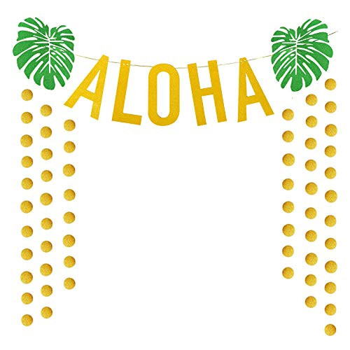 Hawaiian Aloha Party Decorations Large Gold Glittery Aloha Banner for Summer Tropical Luau Party Supplies Favors Hawaiian Aloha Party Decorations Large Gold Glittery Aloha Banner for Summer Tropical Luau Party Supplies Favors