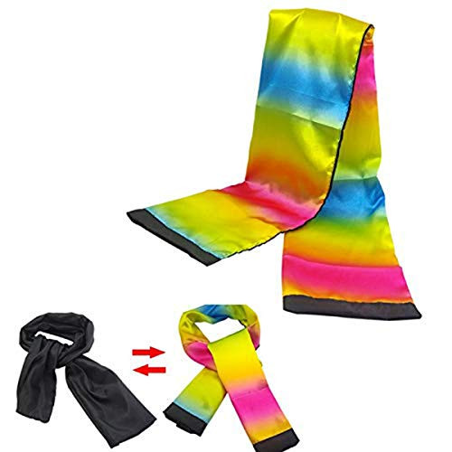 WSNMING Change Color Scarf Magic Trick Props Black to Rainbow Silk Stripe Professional Stage Magic with Video Tutorial