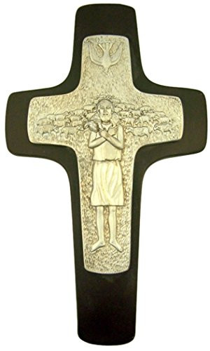 Resin Pope Francis Papal Crucifix The Good Shepherd Wall Cross, 10 Inch
