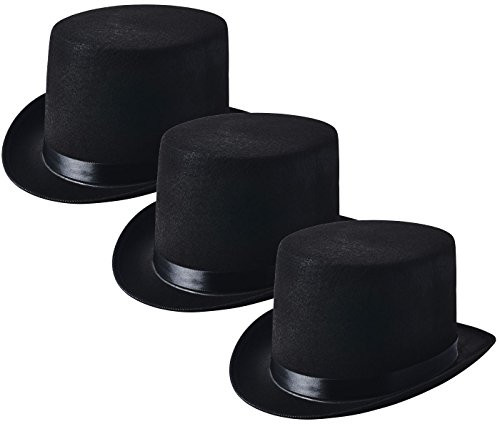 NJ Novelty - Black Felt Top Hat, Costume Dress Up Party Hat, Set of 3