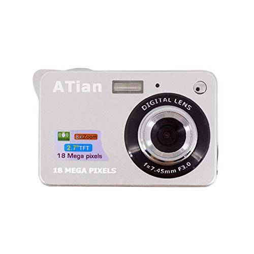 ATian 2.7" LCD HD Digital Camera Amazing Rechargeable Camera 8X Zoom Digital Camera Kids Student Camera Compact Mini Digital Camera Pocket Cameras for Kid/Seniors/Student (Silver)