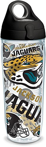 Tervis 1304799 NFL Jacksonville Jaguars All Over Insulated Tumbler with Wrap and Black with Gray Lid, 24oz Water Bottle, Clear