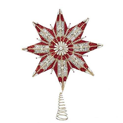 Kurt Adler Kurt S. Adler 16.5-Inch 8-Point Ruby and Platinum Star Treetop, red, Silver