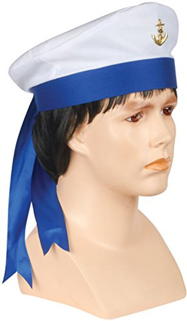 Loftus International Sailor Cap with Ribbon Costume Hat, One Size, White