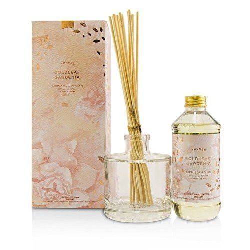 Thymes - Goldleaf Gardenia Aromatic Oil Reed Diffuser - Gift Set with Premium Sticks, Glass Bottle and Scented Oil - 6.5 oz