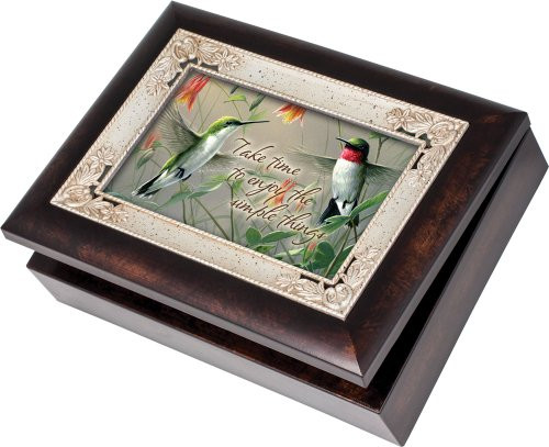 Cottage Garden Hummingbirds Burlwood With Silver Inlay Italian Style Music Box/Jewelry Box Plays Wind Beneath My Wings Cottage Garden Hummingbirds Burlwood With Silver Inlay Italian Style Music Box/Jewelry Box Plays Wind Beneath My Wings