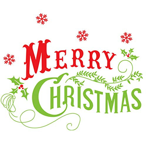 DNVEN (23"w X 19"h) Green and Red Merry Christmas Quotes Lettering Vinyl Words Graphic Wall Stickers Wall Decals Door Window Stickers Glass Decals for Kids Rooms Nursery Living Rooms Bedrooms