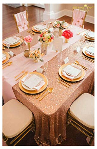 ShinyBeauty Sequin Tablecloth for Rectangle Table 60x102-Inch, Rose Gold Polyester Wedding Ceremony Sequin Fabric Table Cloth Table Overlay