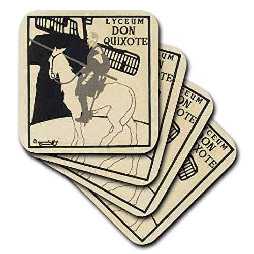 3dRose Vintage Don Quixote Man On Horse Art - Ceramic Tile Coasters, Set of 4 (CST_99418_3)