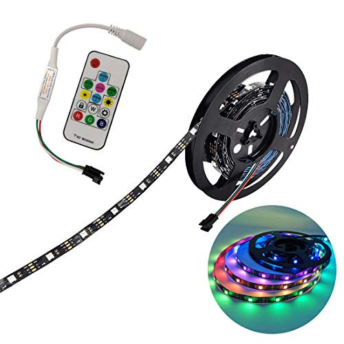 JOYLIT LED Strip Lights RGB WS2812B 150 LEDs DC 5V Individual Addressable Full Color LED Pixel Strip Dream Color Non-Waterproof 16.4ft/5M Black Board with 14Keys RF LED Controller