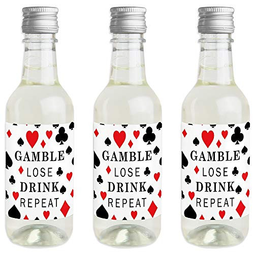 Las Vegas - Mini Wine and Champagne Bottle Label Stickers - Casino Party Favor Gift for Women and Men - Set of 16