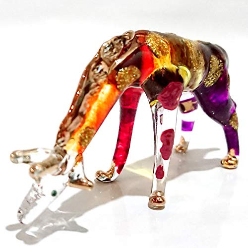 Sansukjai Giraffe Stoop Miniature Figurines Animals Hand Painted Blown Glass Art 22k Gold Trim Collectible Gift Decorate, Multi-Orange