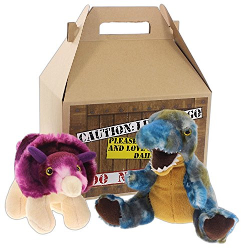 Bundle of 2 Aurora Plush Stuffed Animal Roaring Dinosaurs with Carrier - Triceratops & T-Rex