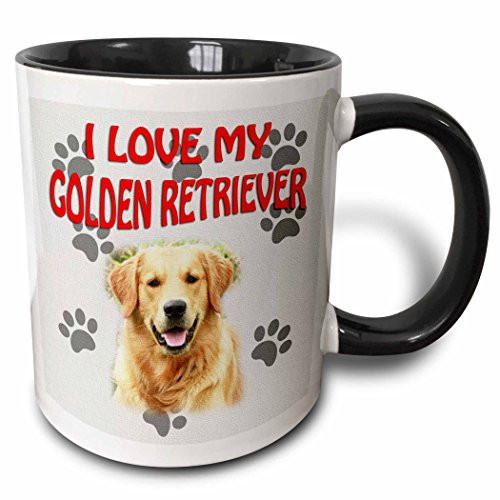 3dRose 251969_4"I"I Love my Golden Retriever. Canvas. Cute dog." Two Tone Mug, 11 oz, Black