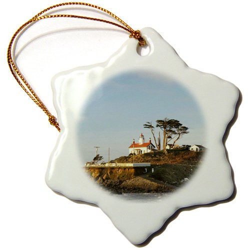 3dRose orn_88740_1 Ca, Crescent City, Battery Point Lighthouse-Us05 Wbi1553-Walter Bibikow-Snowflake Ornament, 3-Inch, Porcelain