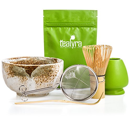 Tealyra - Matcha Tea Ceremony Start Up Kit - Complete Matcha Green Tea Gift Set - Premium Matcha Powder - Japanese Made Beige Bowl - Bamboo Whisk and Scoop - Holder - Sifter - Gift Box