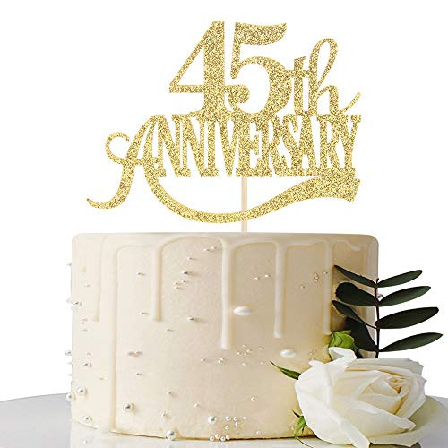 Gold Glitter 45th Anniversary Cake Topper - for 45th Wedding Anniversary / 45th Anniversary Party / 45th Birthday Party Decorations