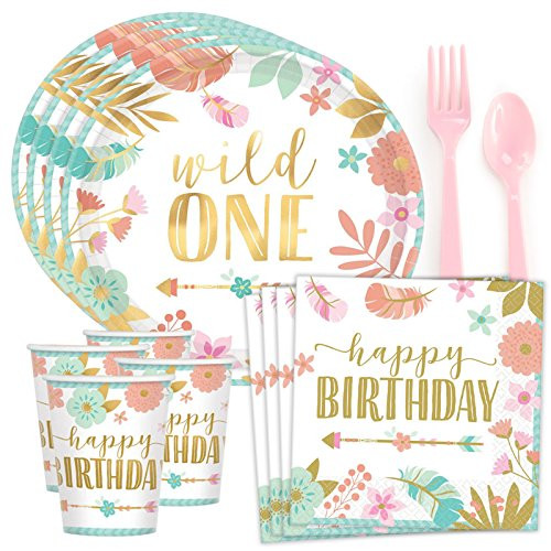 Costume SuperCenter Boho 1st Birthday Girl Standard Tableware Kit (Serves 8)