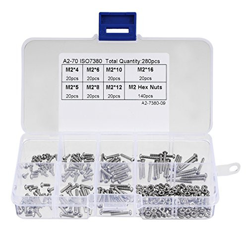 uxcell 280pcs M2 304 Stainless Steel Hex Socket Button Head Cap Bolts Screws Nuts Kit