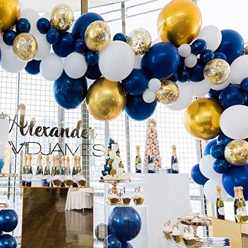 80 pcs Navy Party Balloons,12 inch Metallic Sea Blue/Pearl White/Gold Latex Balloon and Confetti Balloons for Boys Birthday Party Baby Shower Navy Party Decoration