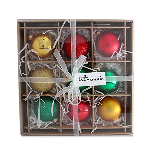 kat + annie 9 Count Classic Christmas Ornament, Red, Green, Gold