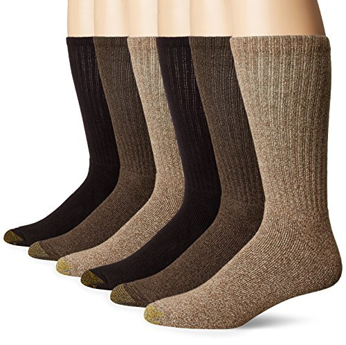 Gold Toe Men's Harrington Crew 6 Pack, Taupe Khaki Marl/Brown, Shoe Size: 6-12.5