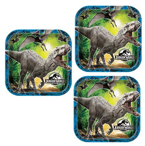 Dinosaur Birthday Party Jurassic World Square Dinner Plates - 24 Plates