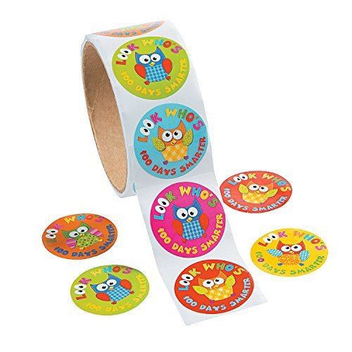 Fun Express - 100th Day Owl Stickers for 100th Day of School - Stationery - Stickers - Stickers - Roll - 100th Day of School - 1 Piece