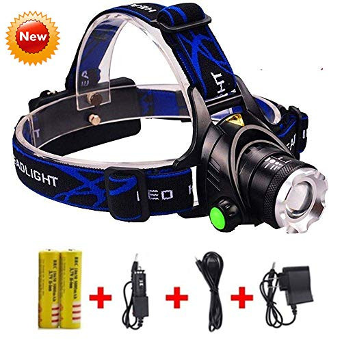Brightest and Best LED Headlamp 2000 Lumen flashlight - IMPROVED LED, Rechargeable 18650 headlight flashlights, Waterproof Hard Hat Light, Bright Head Lights, Running or Camping headlamps