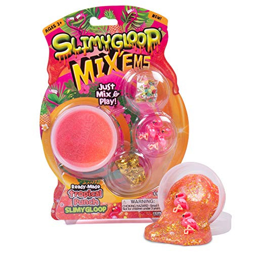 SLIMYGLOOP Mix'Ems by Horizon Group USA-Tropical Punch, Mix & Create Your Own Gooey, Putty, Orange Sparkly Slime with Glitter, Fruit Confetti & Flamingo Add Ins SLIMYGLOOP Mix'Ems by Horizon Group USA-Tropical Punch, Mix & Create Your Own Gooey, Putty, Orange Sparkly Slime with Glitter, Fruit Confetti & Flamingo Add Ins